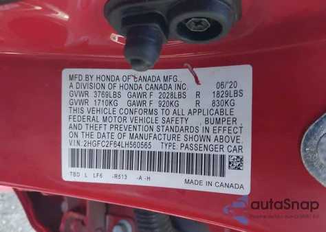 2020 Honda Civic Lx из США, поврежденный, VIN 2HGFC2F64LH560565